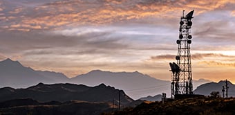 Telecommunications tower at sunset in Arizona.