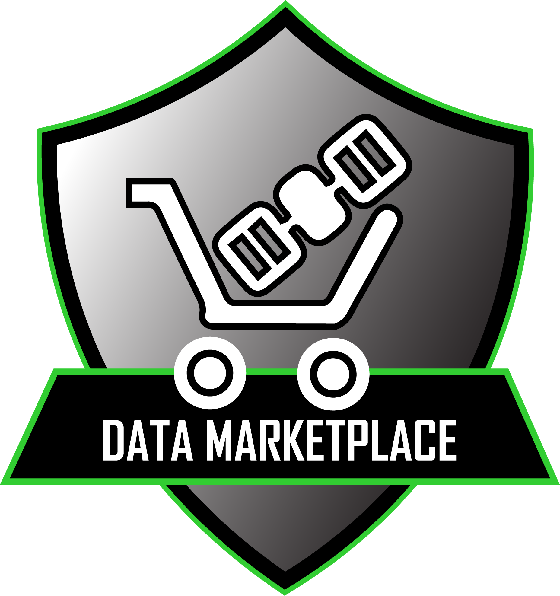 Data Marketplace icon - Shield with cart on it