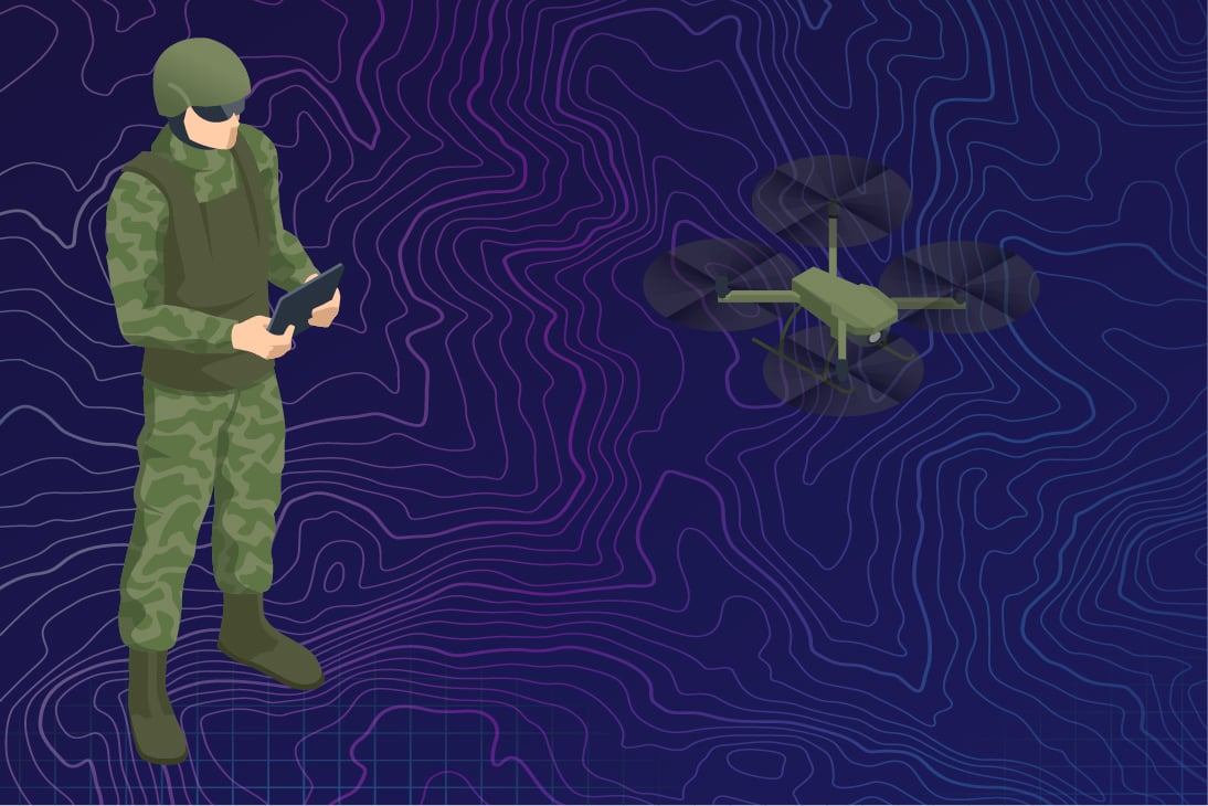 Military person flying a drone.